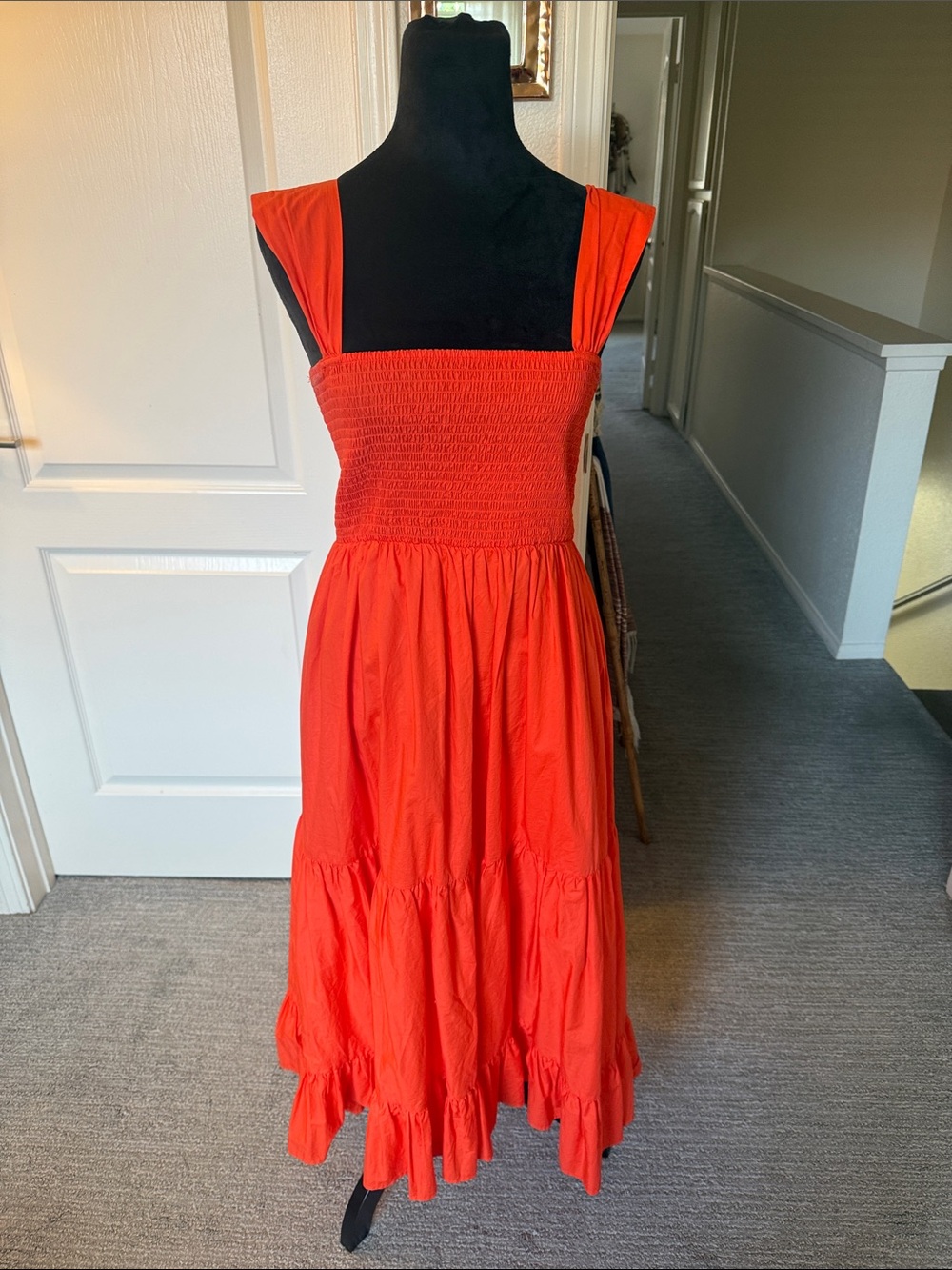 Halogen Women's Red Smocked Midi Dress - Sleeveless Summer Style